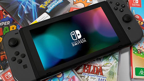 Thumbnail of advertising photo series: represent a Nintendo Switch surrended by games