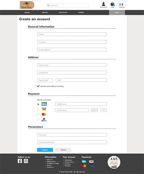 Mockup of the desktop version of create an account page