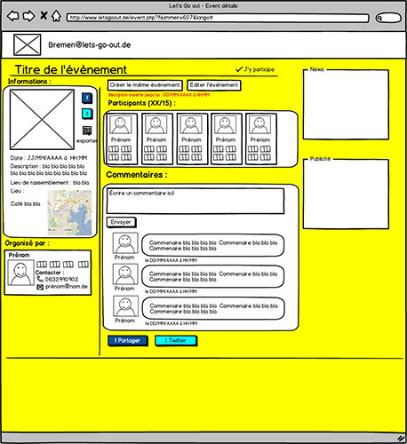Mockup of the desktop version of an event page