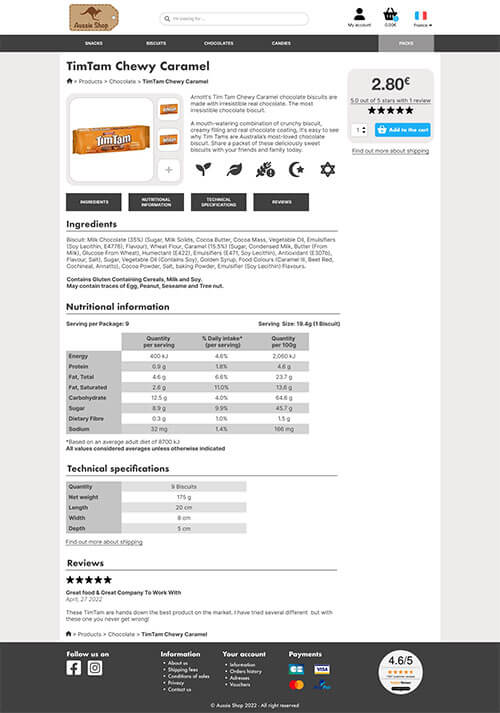 Mockup of the desktop version of a product page