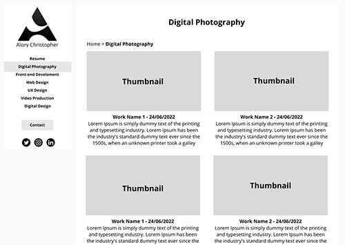 Wirefram of the desktop version of the category page