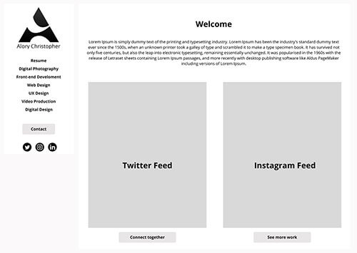 Wirefram of the desktop version of the home page